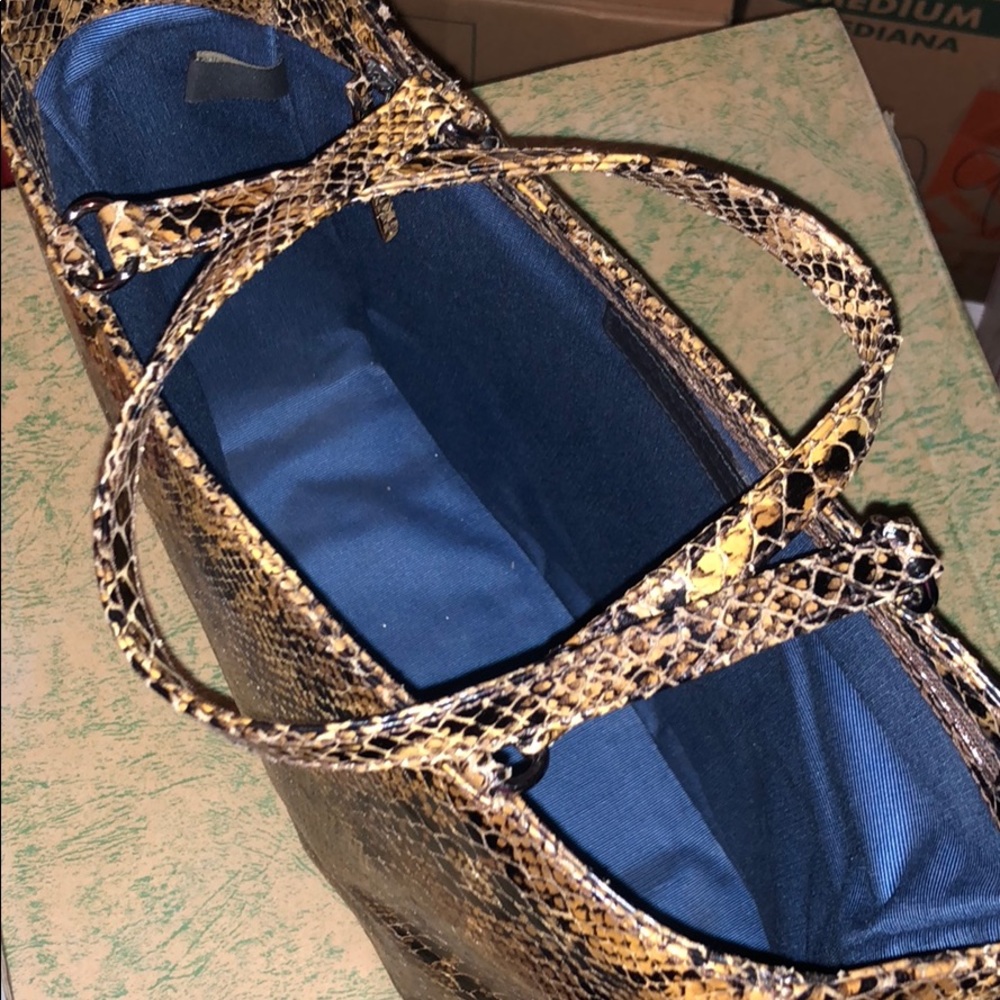 Genuine Leather Python Print Tote - image 6